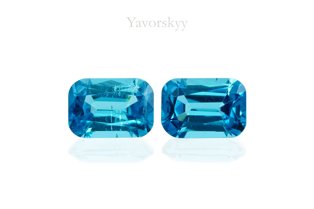 Top view image of matched pair blue tourmaline 0.36 carats