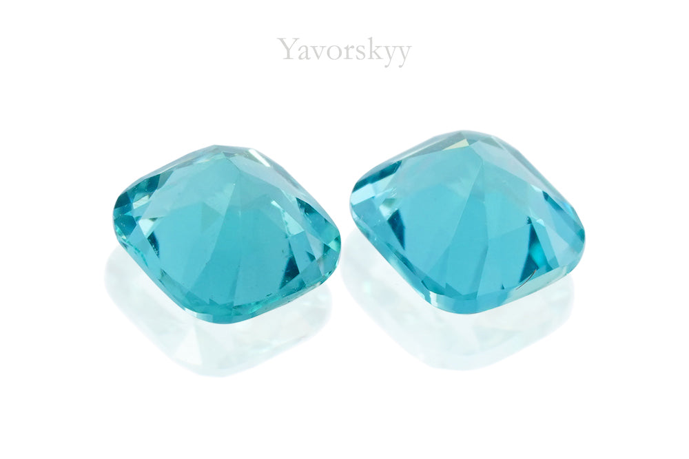 Bottom view image of cushion blue tourmaline 0.4 carats pair