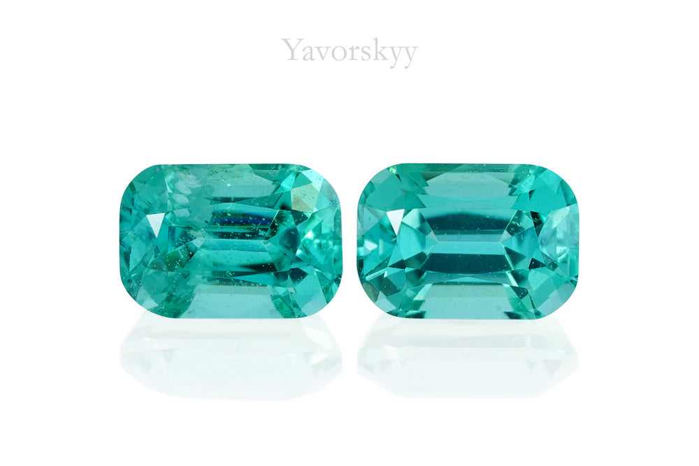 Top view photo of cushion blue tourmaline 0.84 cts pair