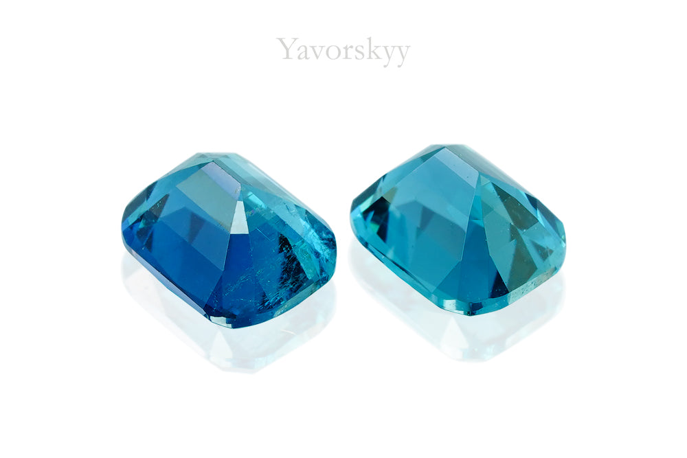 Back view photo of blue tourmaline pair 0.95 cts cushion
