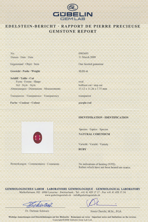 Ruby NH 12.21 cts