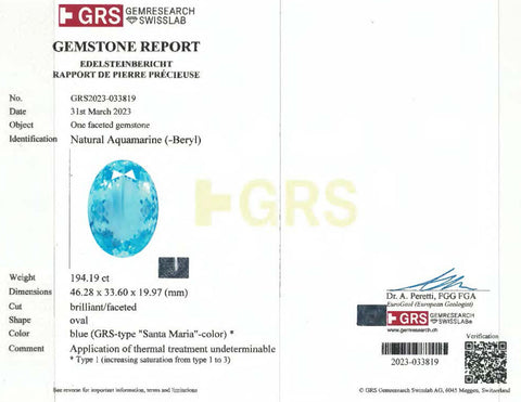 Aquamarine 194.19 cts