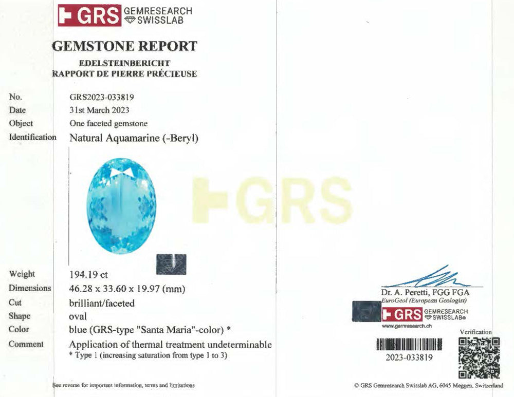 Aquamarine 194.19 cts