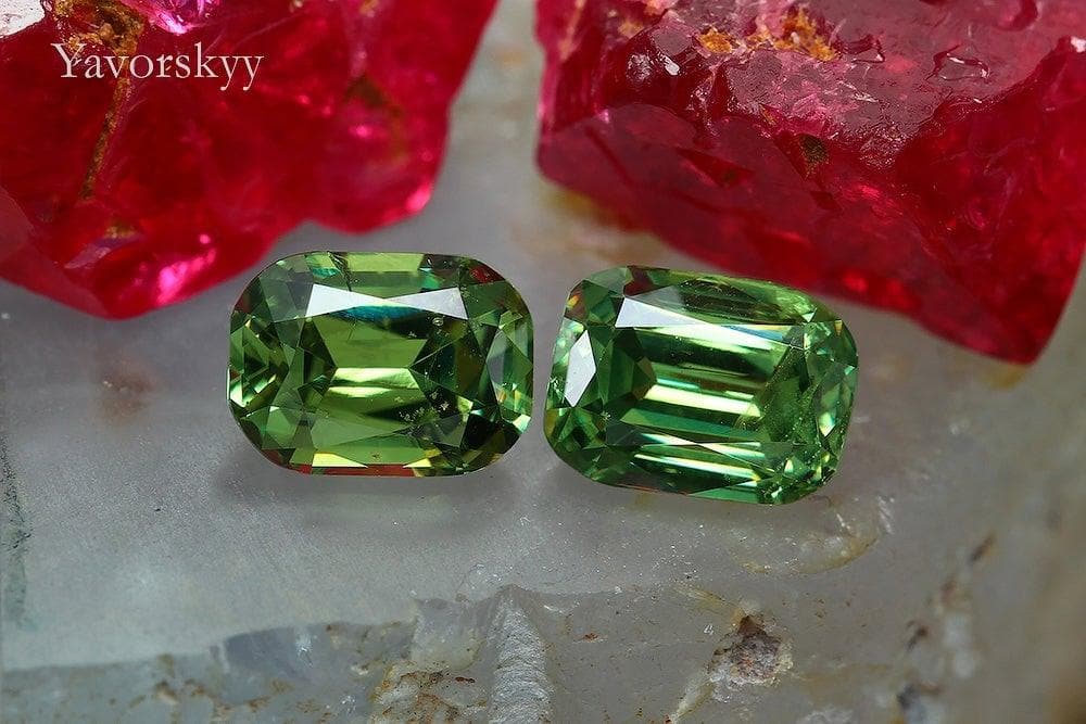 Image of match pair demantoid 1.71 carats cushion shape