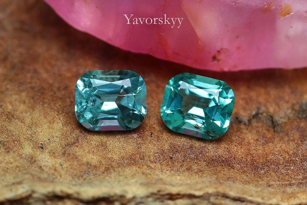 Picture of cushion blue green tourmaline 0.7 carats pair