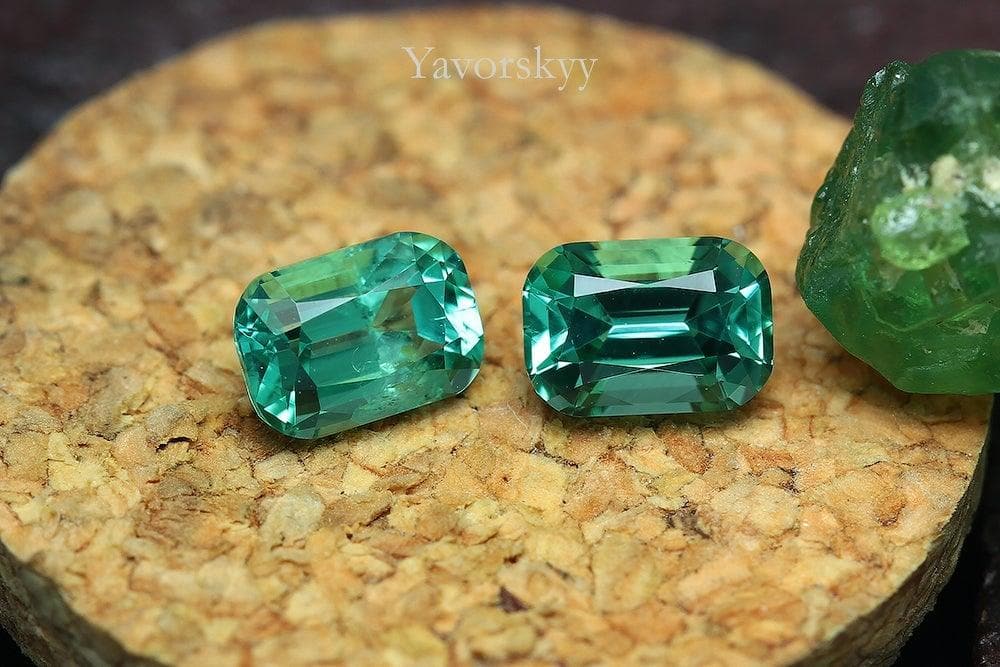 Photo of blue tourmaline pair 0.84 cts cushion