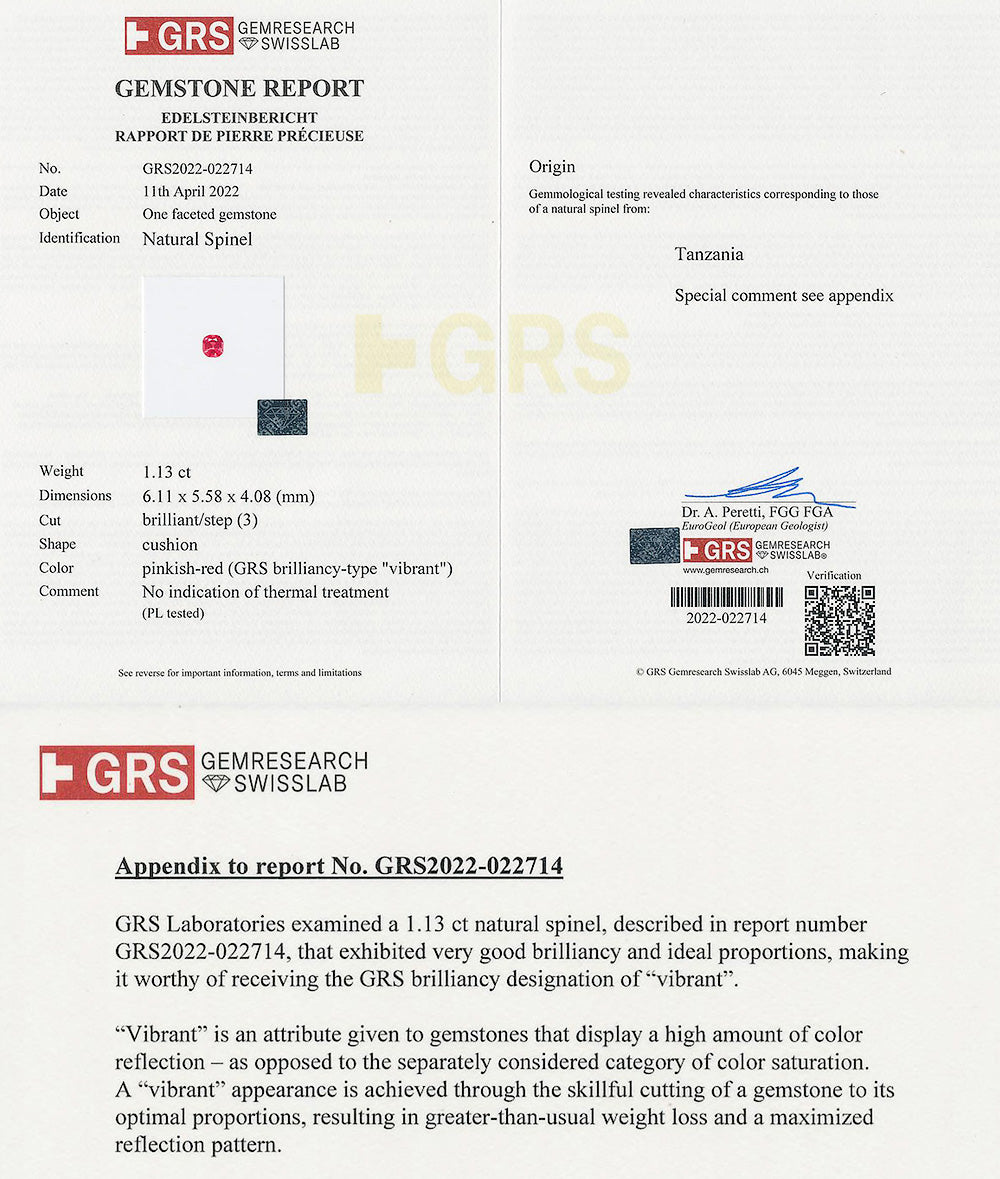 Pinkish-Red Spinel 1.14 cts