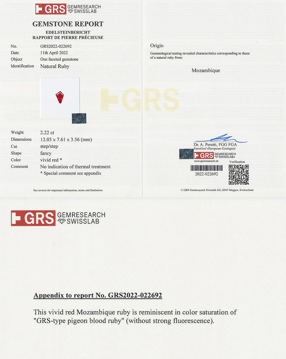 Pigeon's Blood Ruby No Heat 2.22 cts