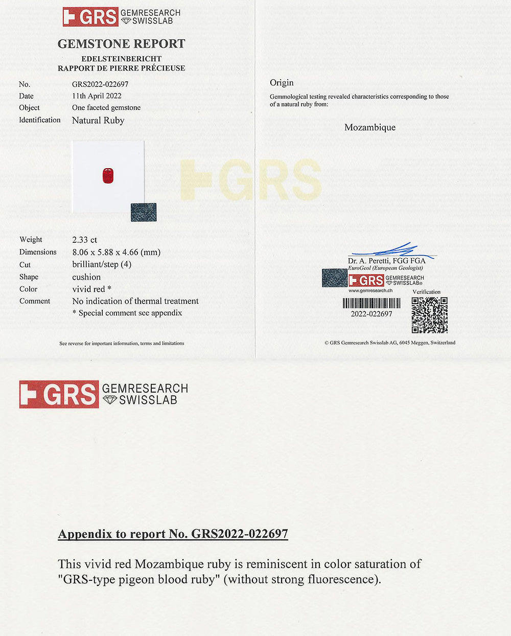 Pigeon's Blood Ruby No Heat 2.33 cts