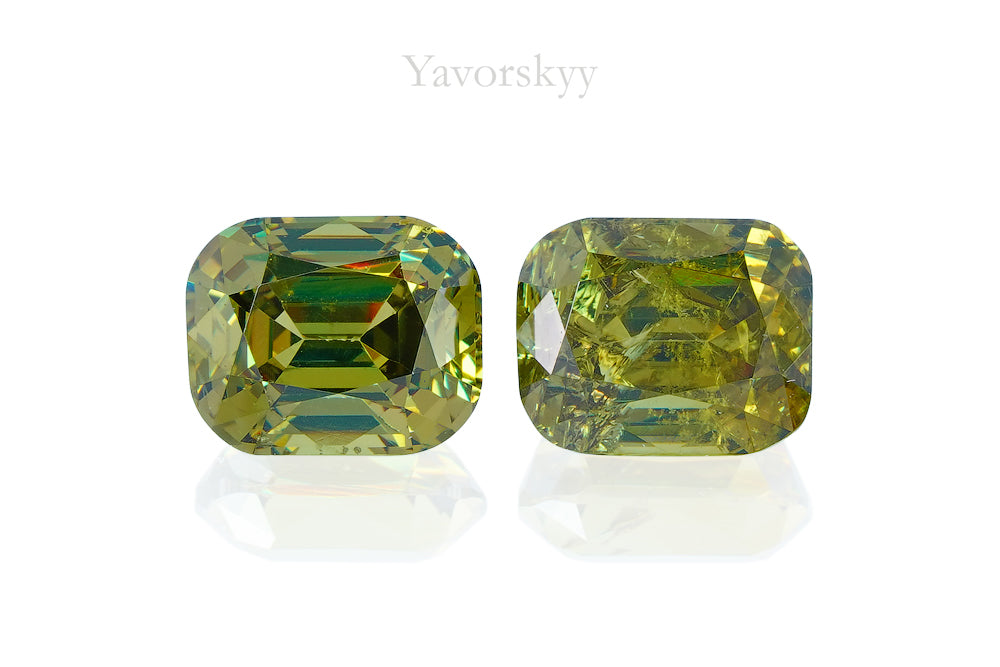 Photo of match pair demantoid 2.4 carats cushion shape