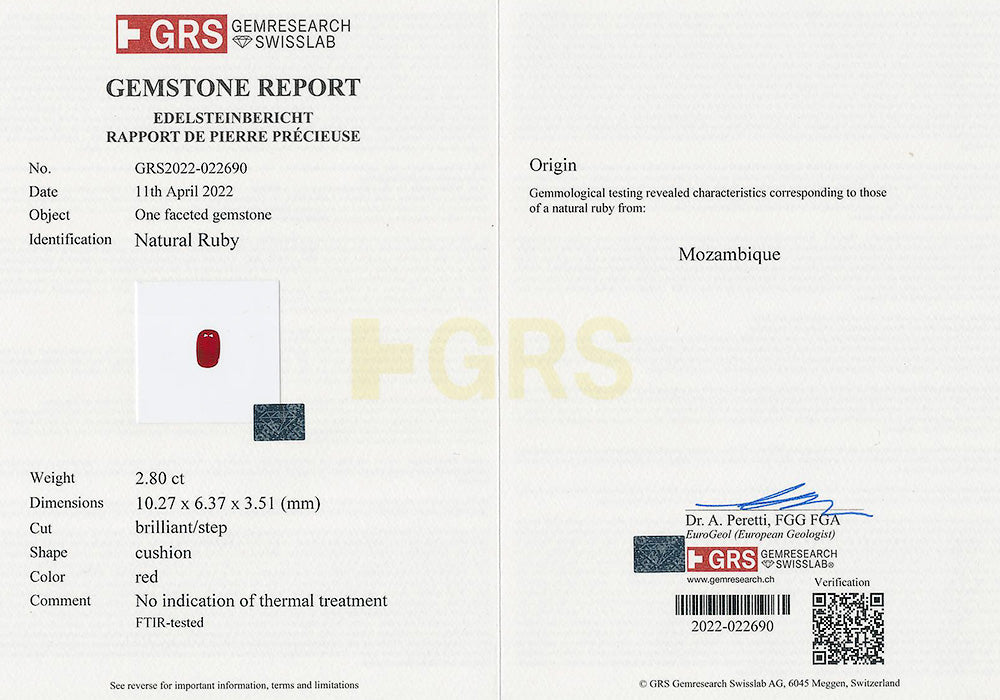 Pigeon's Blood Ruby No Heat 2.80 cts