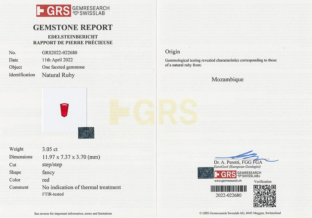 Pigeon's Blood Ruby No Heat 3.05 cts