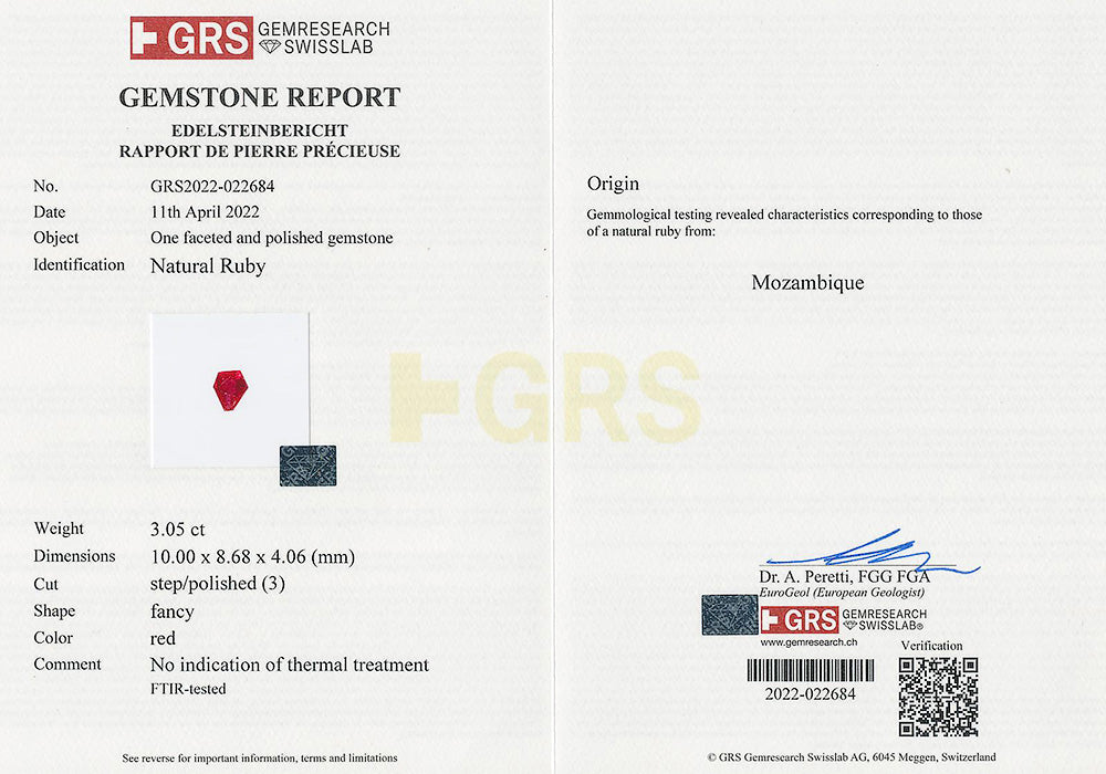 Pigeon's Blood Ruby No Heat 3.05 cts