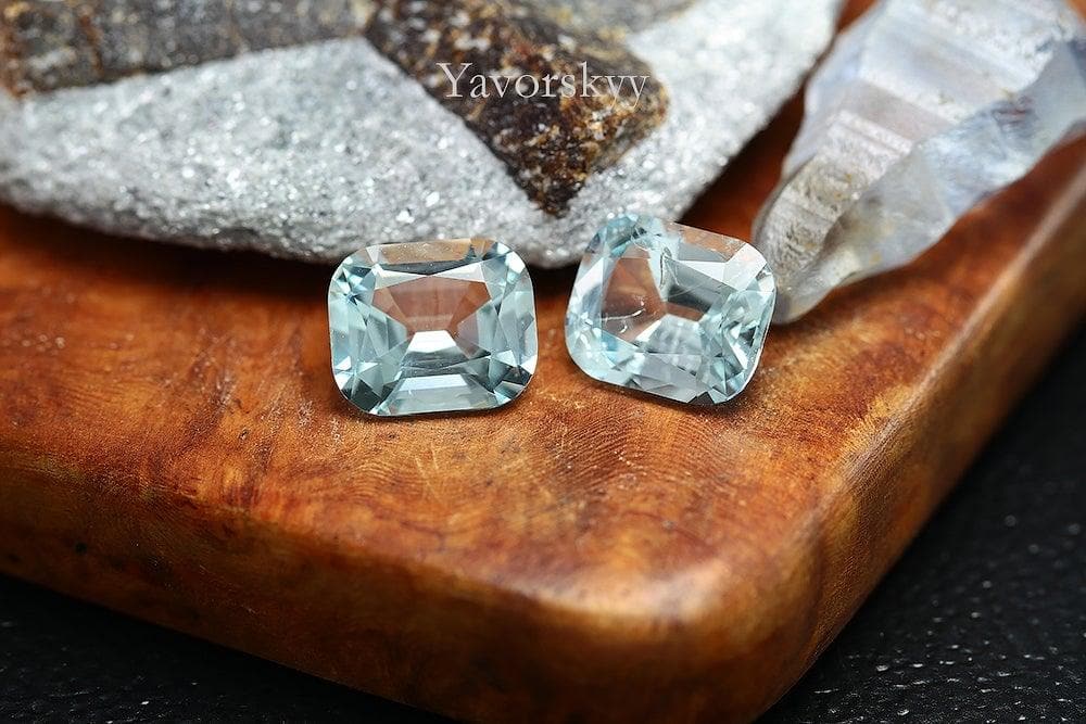 A match pair of aquamarine cushion 2.86 carats front view image