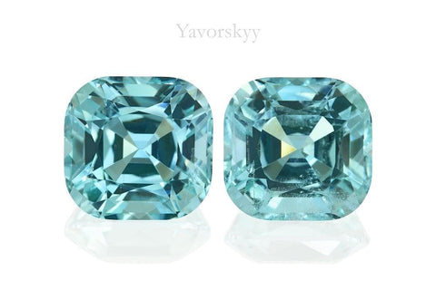Front view photo of cushion aquamarine 22.8 cts pair