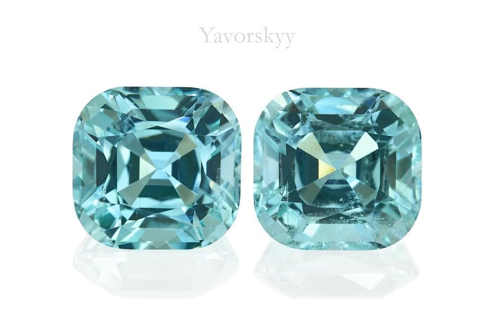 Front view photo of cushion aquamarine 22.8 cts pair