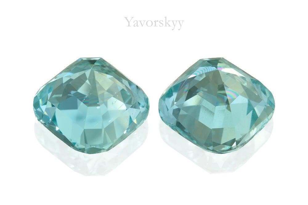 Bottom view picture of cushion aquamarine 22.8 carats pair