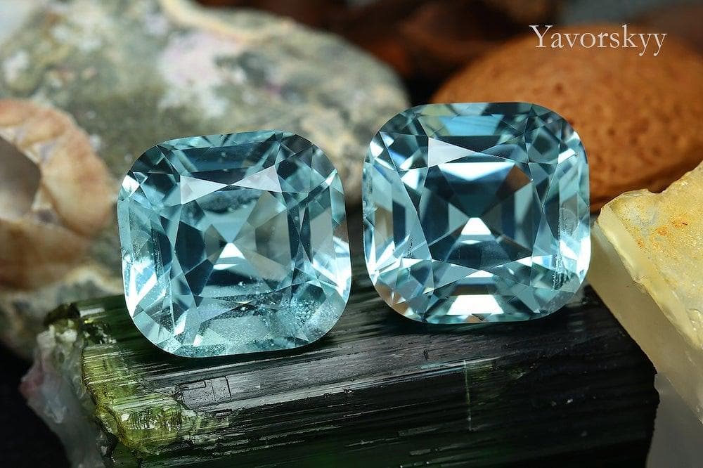 Pair of aquamarine cushion 22.8 cts front view image