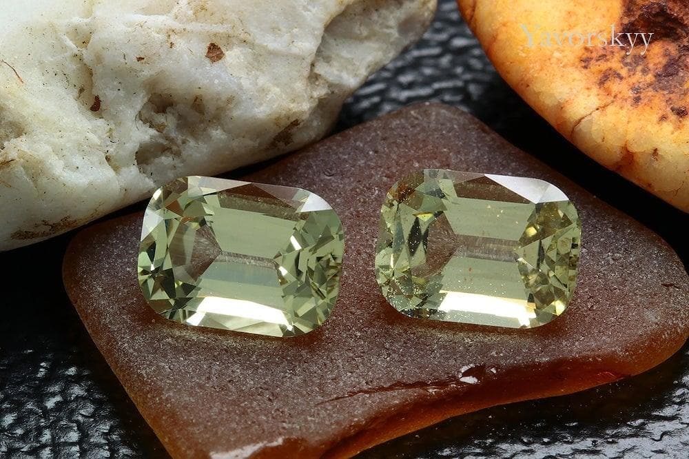 Photo of front view of green beryl 2.62 cts pair