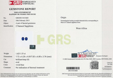 GRS certificate of 3.17 cts blue sapphire