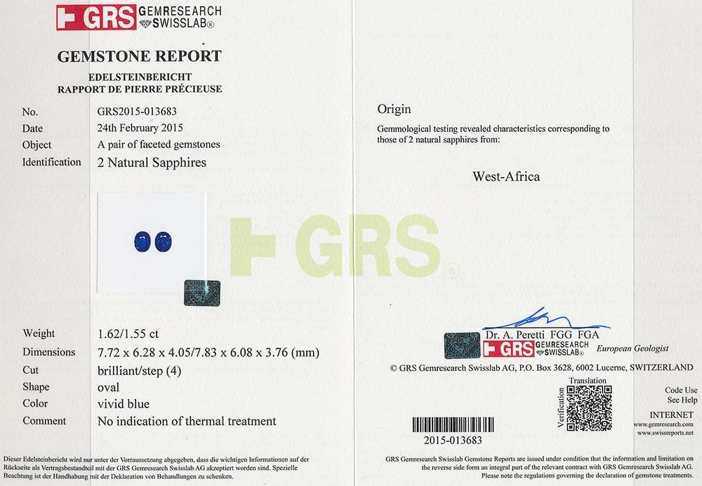 GRS certificate of 3.17 cts blue sapphire