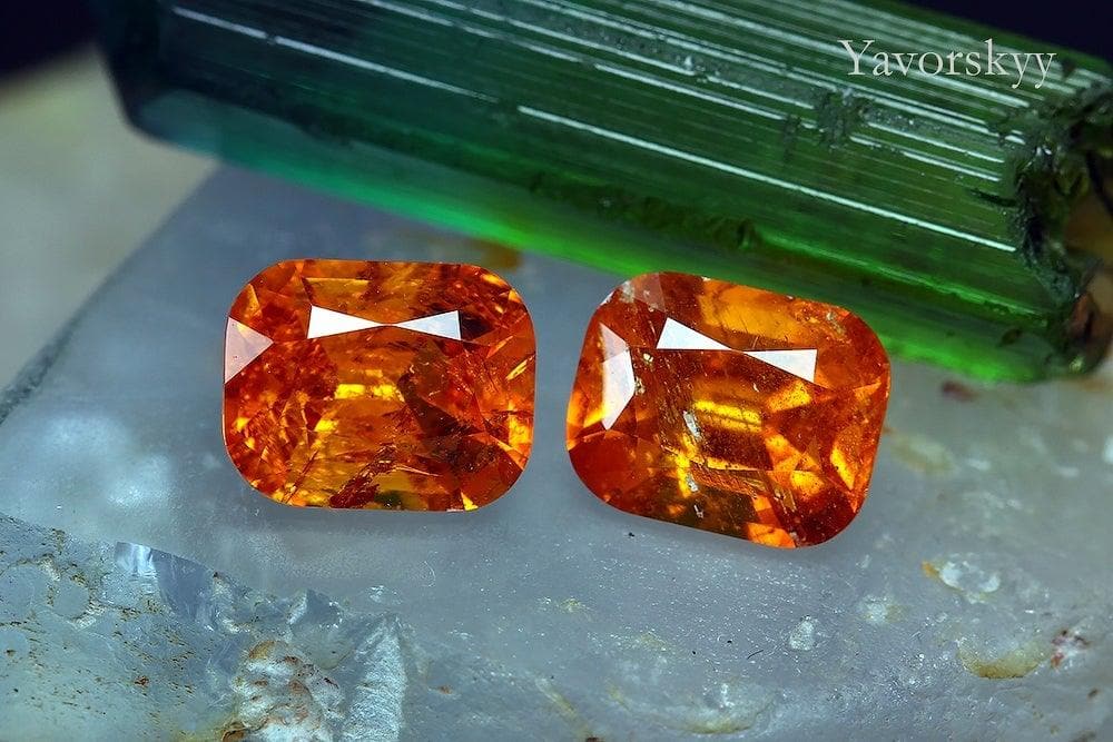 Top view photo of cushion clinohumite 1.96 cts match pair