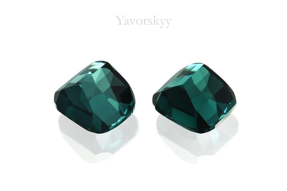 Photo of bottom view of green tourmaline 0.70 carat matched pair