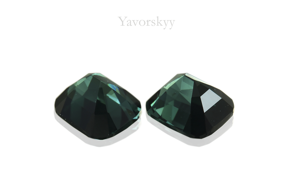 Photo of bottom view of green tourmaline 0.84 carat matched pair