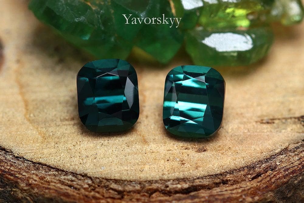 Top view photo of green tourmaline 0.94 carat pair