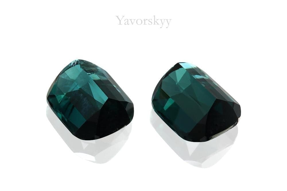 Photo of bottom view of green tourmaline 2.25 carat matched pair