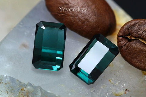 Photo of front view of green tourmaline 2.46 cts match pair