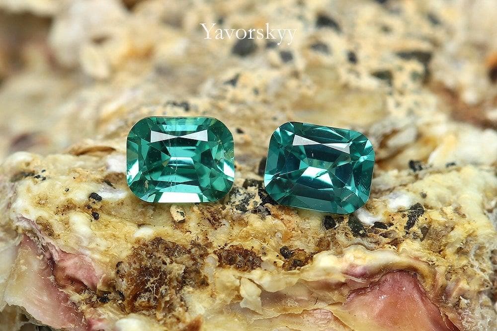 Picture of match pair blue tourmaline 0.46 carats cushion shape