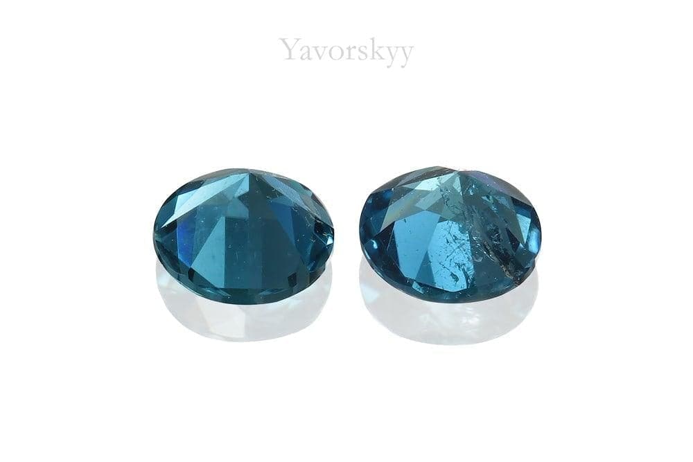 Photo of bottom view of indigo tourmaline 0.27 carat matched pair