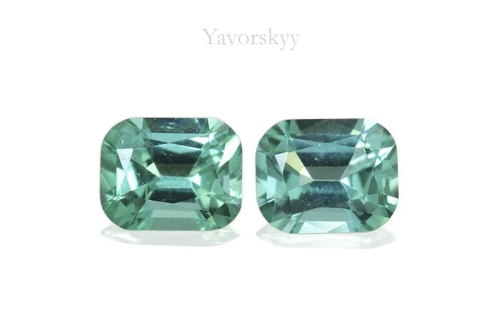 A match pair of blue tourmaline cushion 0.46 carats front view pict