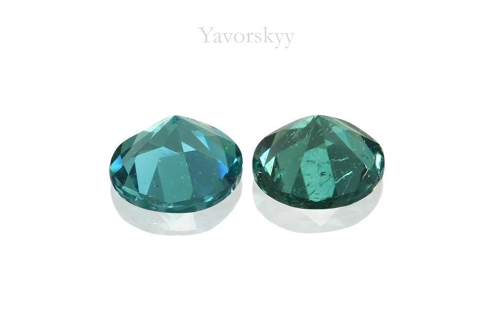 Photo of bottom view of indigo tourmaline 0.47 carat matched pair