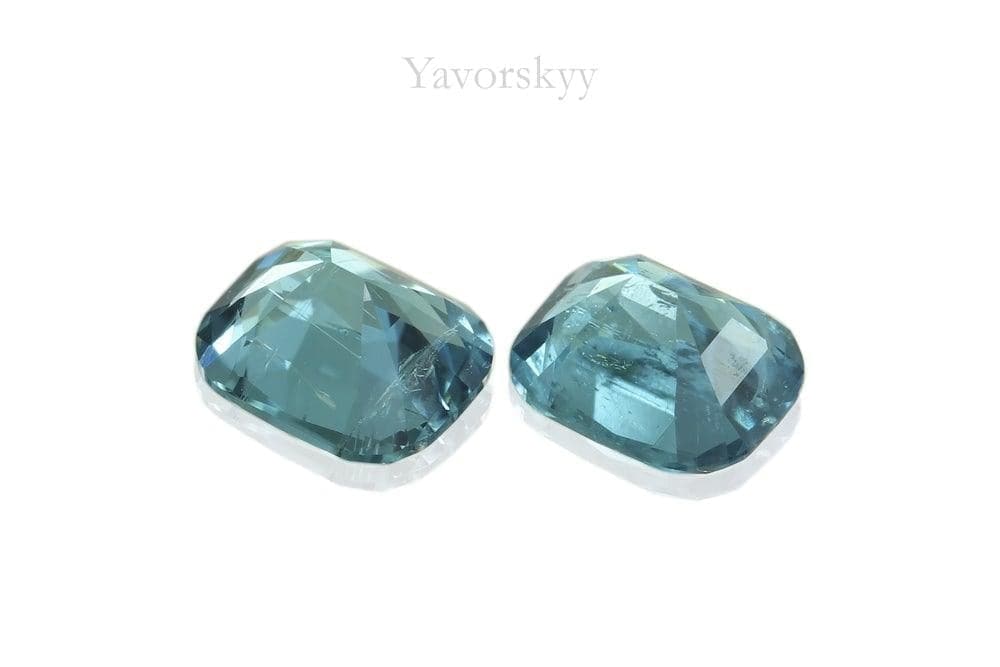 Match pair of blue tourmaline cushion 0.63 cts back view photo