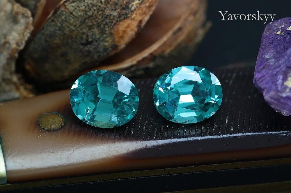 Picture of blue tourmaline pair 1.11 cts cushion
