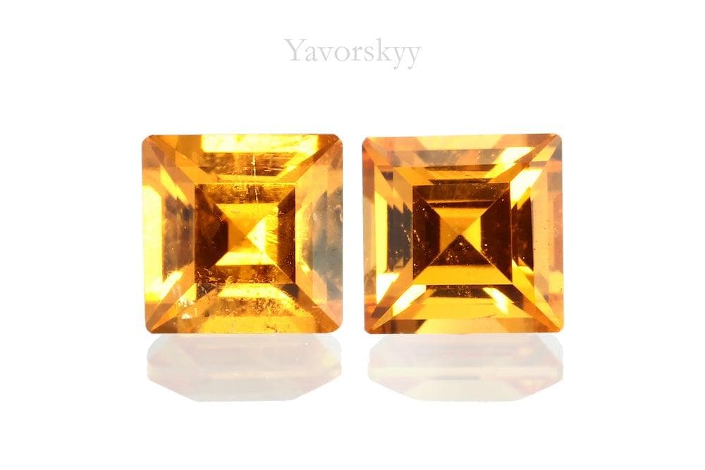 Front view photo of square mandarin garnet 1.04 ct matched pair