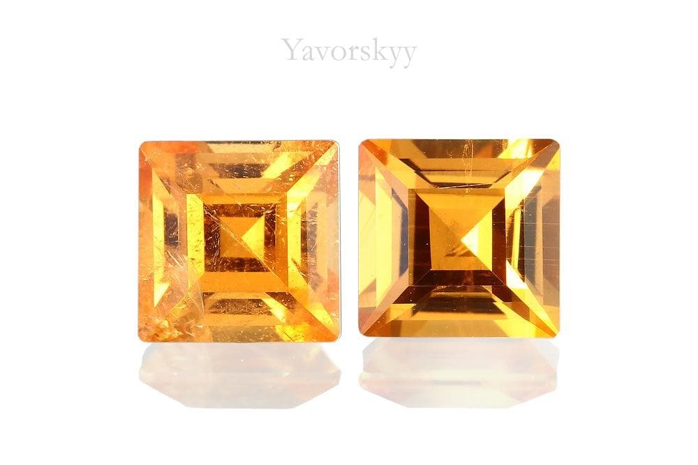Front view image of square mandarin garnet 1.09 ct match pair