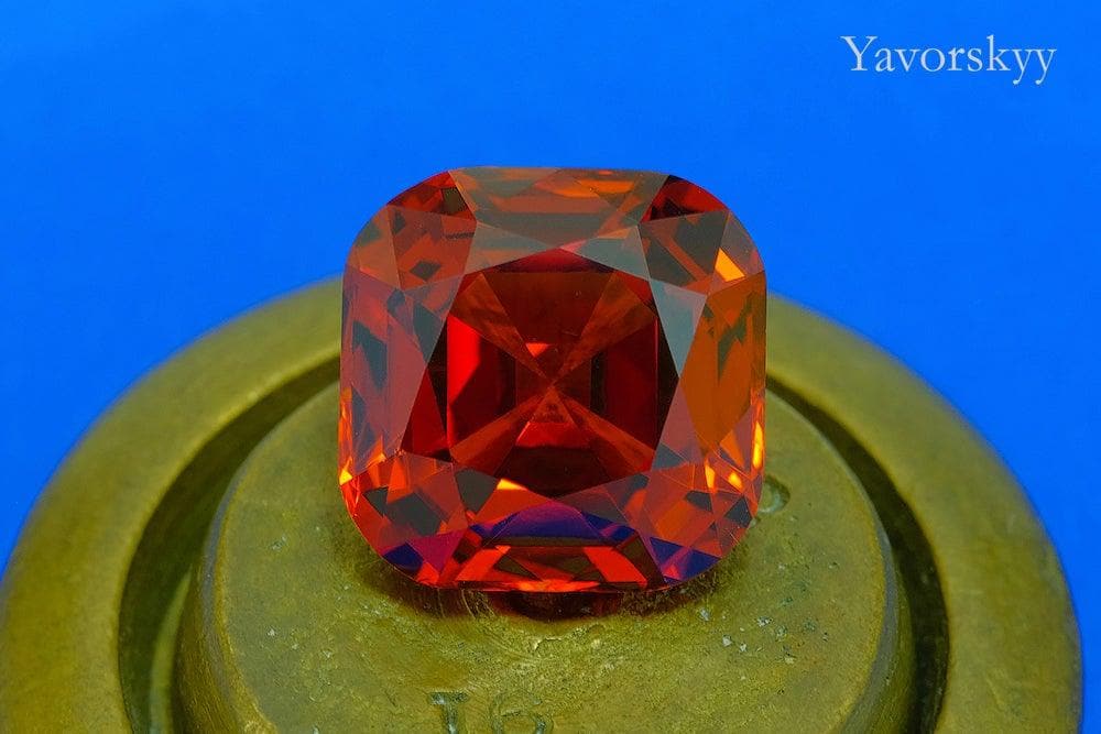 Cushion orange spessartite 14.64 carats front view photo