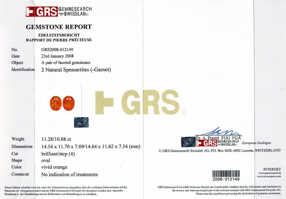 Picture of certificate of mandarin garnet 22.16 cts