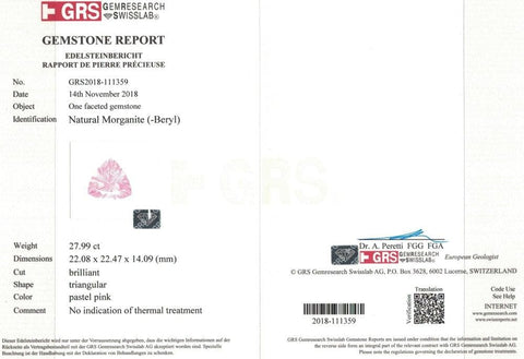 Natural morganite certified