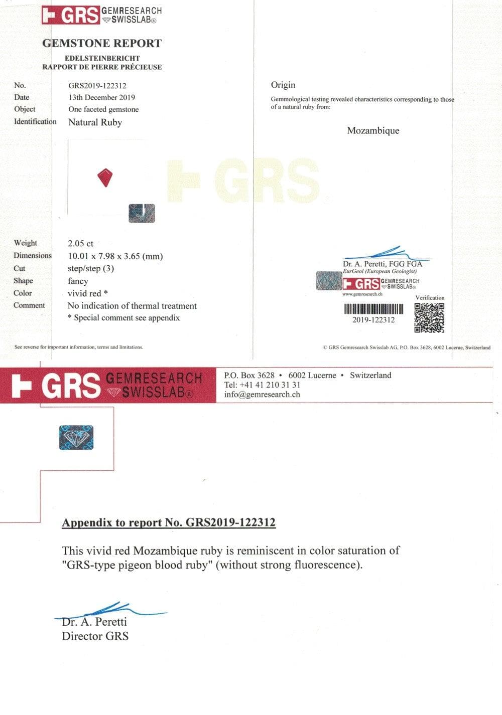 Pigeon's Blood Ruby No Heat 2.05 cts - Yavorskyy