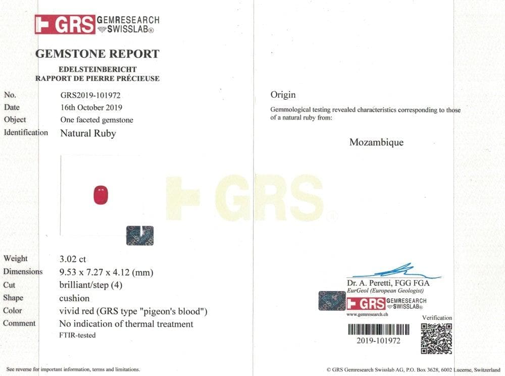 Pigeon's Blood Ruby no heat 3.02 cts - Yavorskyy