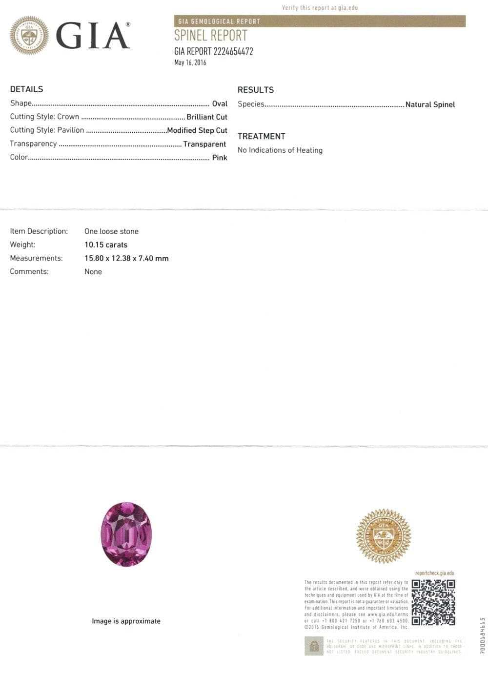 Pink spinel GRS certificate