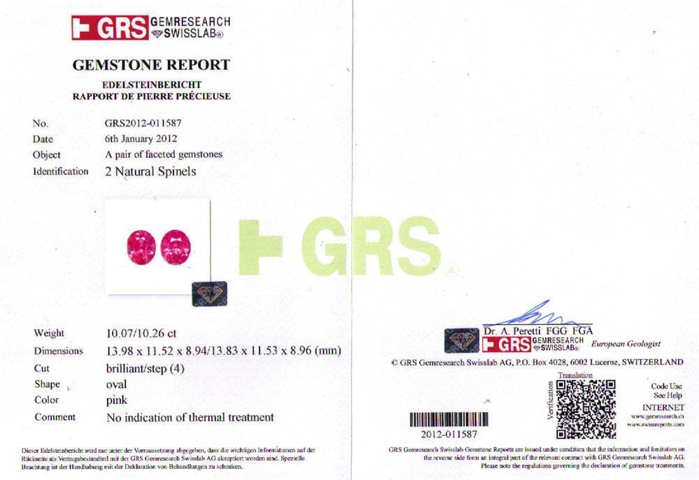 Pink Spinel Pair Certified
