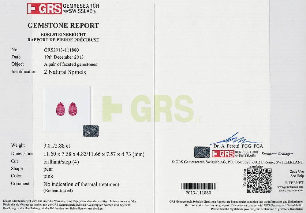 The certificate picture of pink spinel 5.89 cts