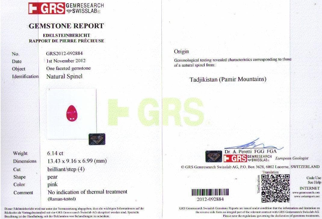 A certificate picture of spinel 6.14 cts