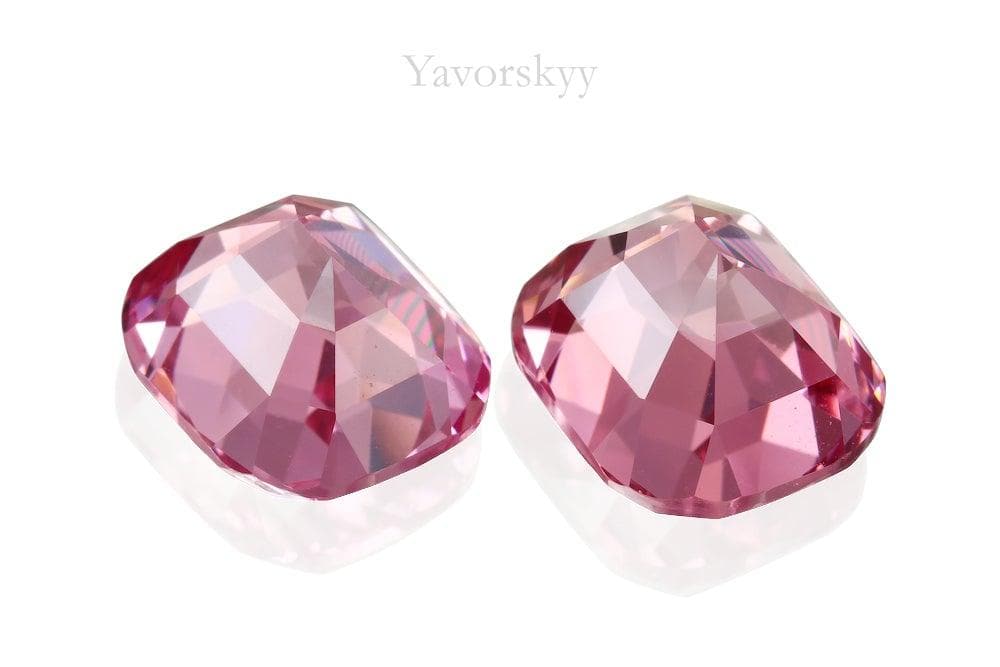Back side photo of cushion pink spinel 7.69 cts pair