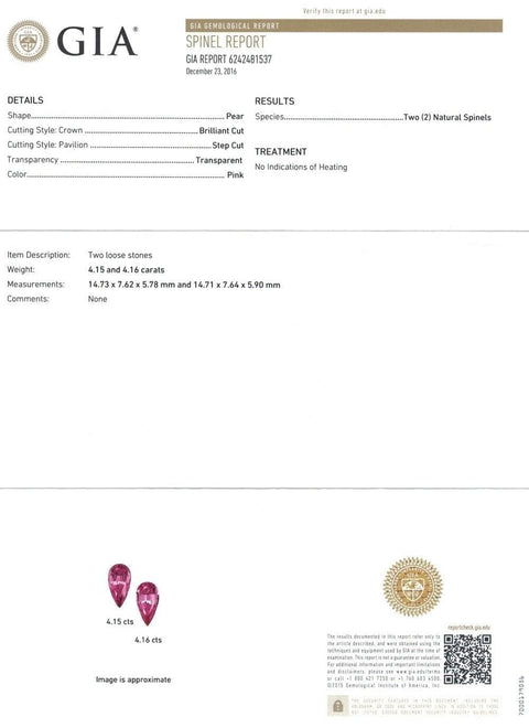 Certificate of GIAspinel 8.31 cts